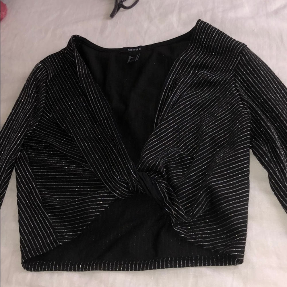 Sparkly Striped Long Sleeve Crop Top
